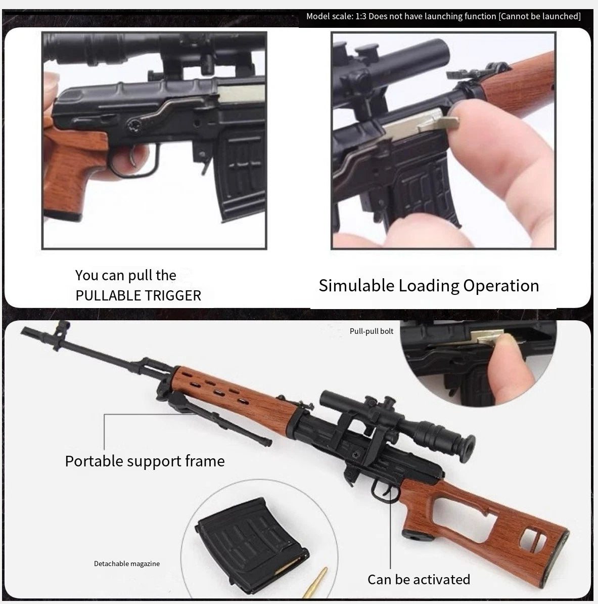 1/3 Scale SVD Sniper Rifle Metal Non-Firing Model Kit Removable Parts Display 07FC0E-D4 - KOEEK