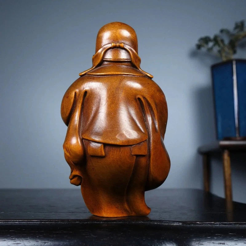 80mm Exquisitely Chinese Boxwood Handmade Carving Mammon Statue Decoration 07FC0E-D4 - KOEEK