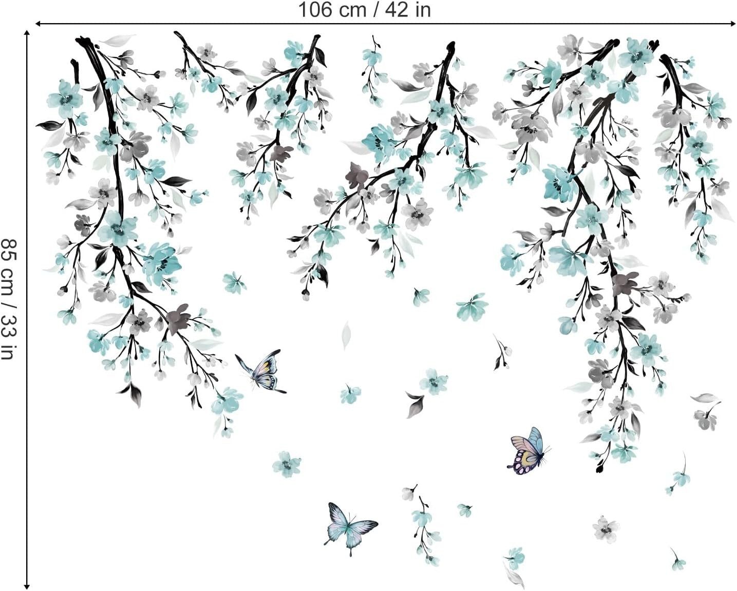 new wondever Watercolor Flower Vine Wall Stickers Blue Hanging Floral Tree Multi WONDEVER - KOEEK