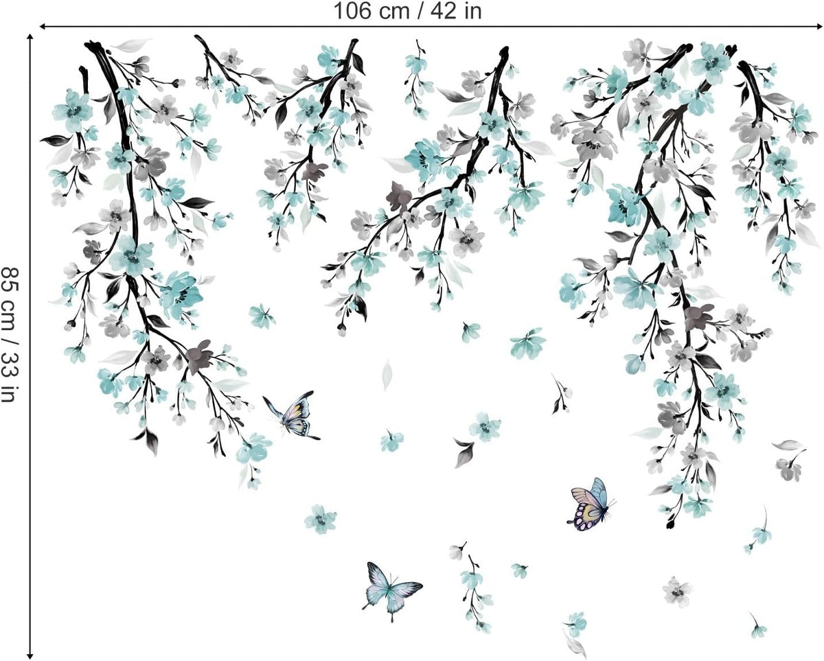 new wondever Watercolor Flower Vine Wall Stickers Blue Hanging Floral Tree Multi WONDEVER - KOEEK