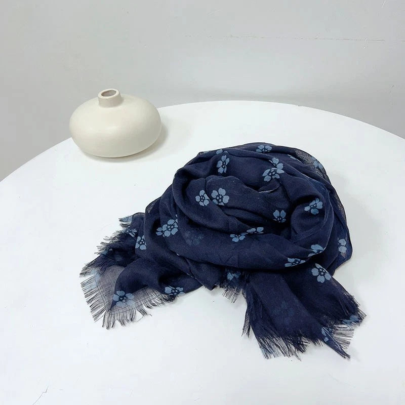 Women Bali Yarn Soft Breathable Summer Spring Stole Blue Floral Shawl Scarf 07FC0E-D4 - KOEEK