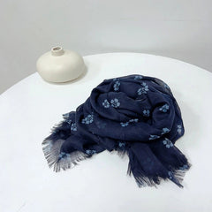Women Bali Yarn Soft Breathable Summer Spring Stole Blue Floral Shawl Scarf 07FC0E-D4 - KOEEK