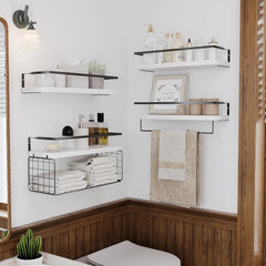 Wall Mounted White Wooden Floating Shelf -Rustic Bathroom Wall Shelves, Set of 4 07FC0E-D4 - KOEEK
