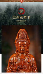 14cm Rosewood Carved Guanyin Buddha Statue Lotus Seat Home Decor Craft 07FC0E-D4 - KOEEK
