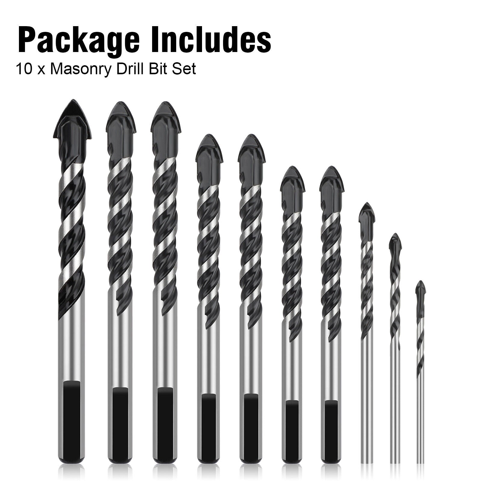 10Pcs Masonry Drill Bits Set for Concrete Ceramic Glass Woodworking Tile 3-12mm koeek - KOEEK