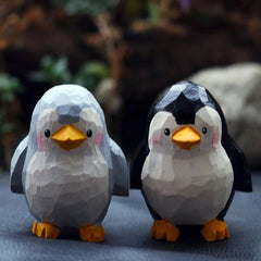 2Pc Hand Carved Wooden Penguin Figurines Mini Desktop Home Decor 07FC0E-D4 - KOEEK
