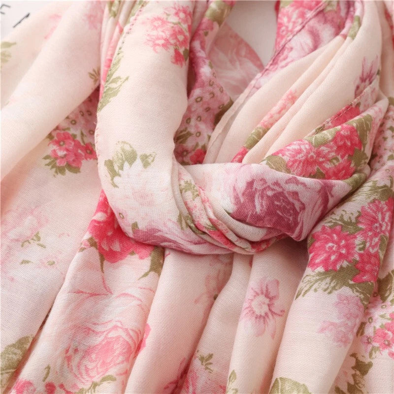 Womens Pink Floral Shawl Tassel Romantic Soft Flower Print Pashmina Wrap Scarf 07FC0E-D4 - KOEEK