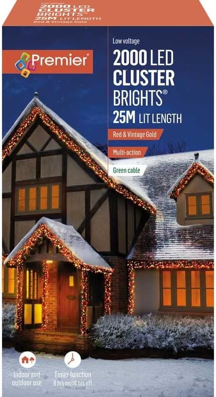 2000 LED Cluster Indoor Outdoor Christmas Tree Lights Timer - RED & VINTAGE GOLD 07FC0E-D4 - KOEEK