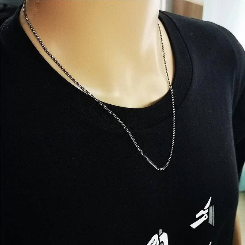 Pure Titanium Anti-allergy Necklace 2.2mm 3.5mm 5.5mm Curb Chain 22'' 24'' 26'' 07FC0E-D4 - KOEEK