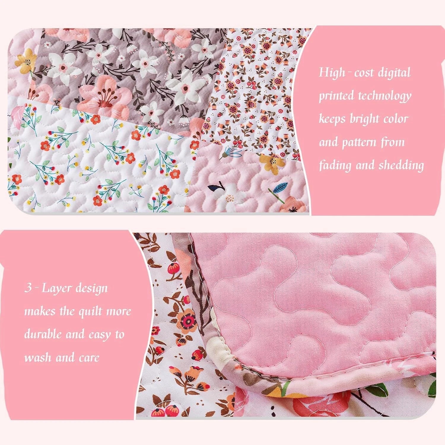 Reversible Patchwork Quilts Full Queen Size, Lightweight Boho Printed Bedspreads 07FC0E-D4 - KOEEK