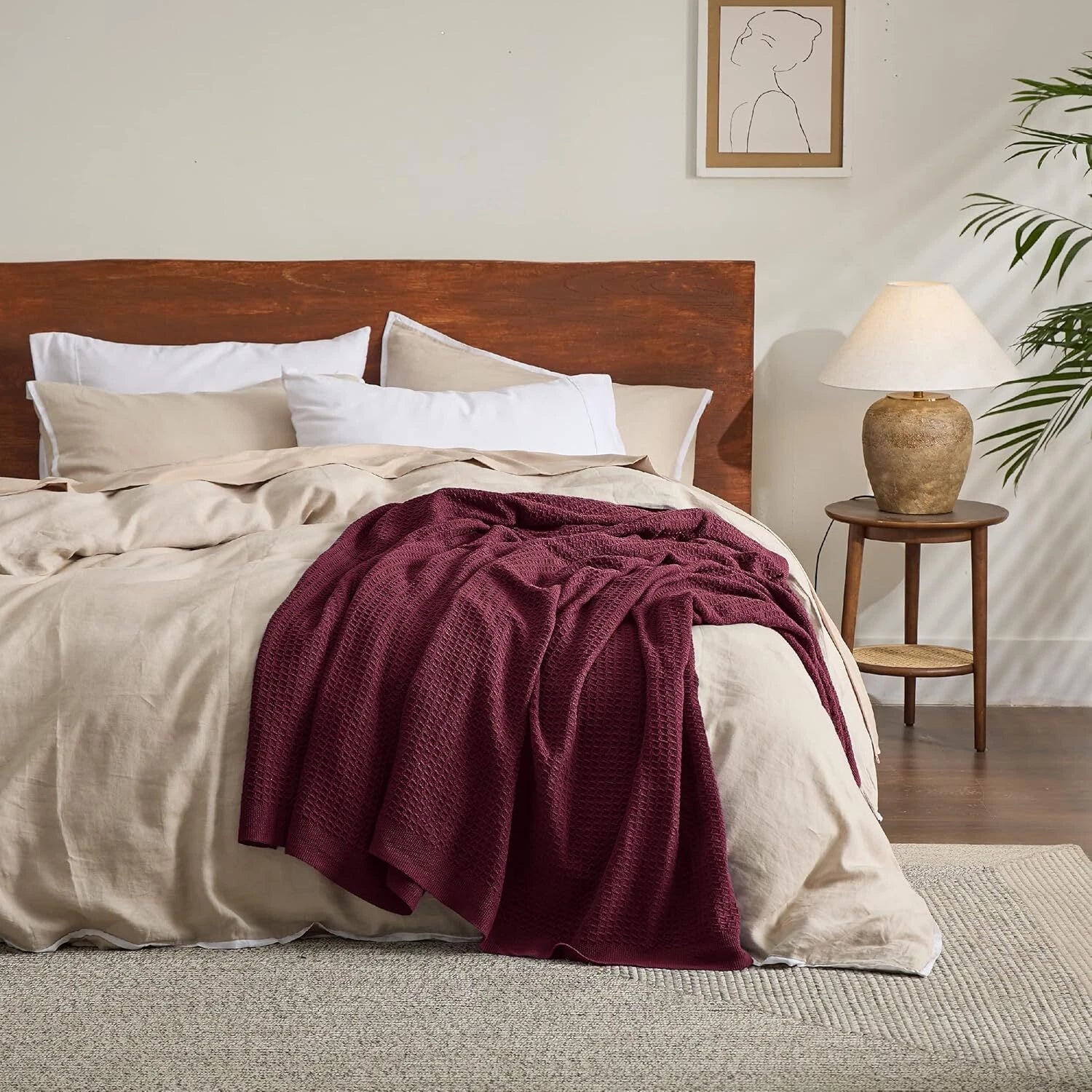 Cotton Queen Size Bed Blanket - Breathable and Soft,Waffle Weave Blanket 07FC0E-D4 - KOEEK