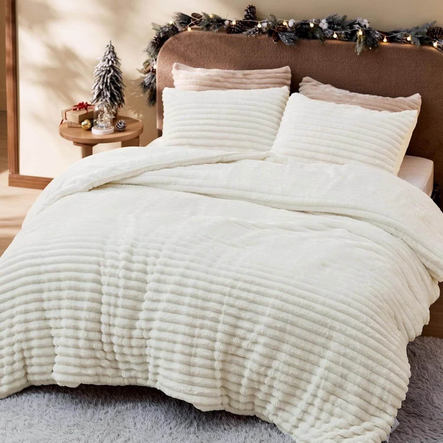 Queen Fluffy Comforter Set -3 pcs,1 plush queen comforter set with 2 pillowcases 07FC0E-D4 - KOEEK