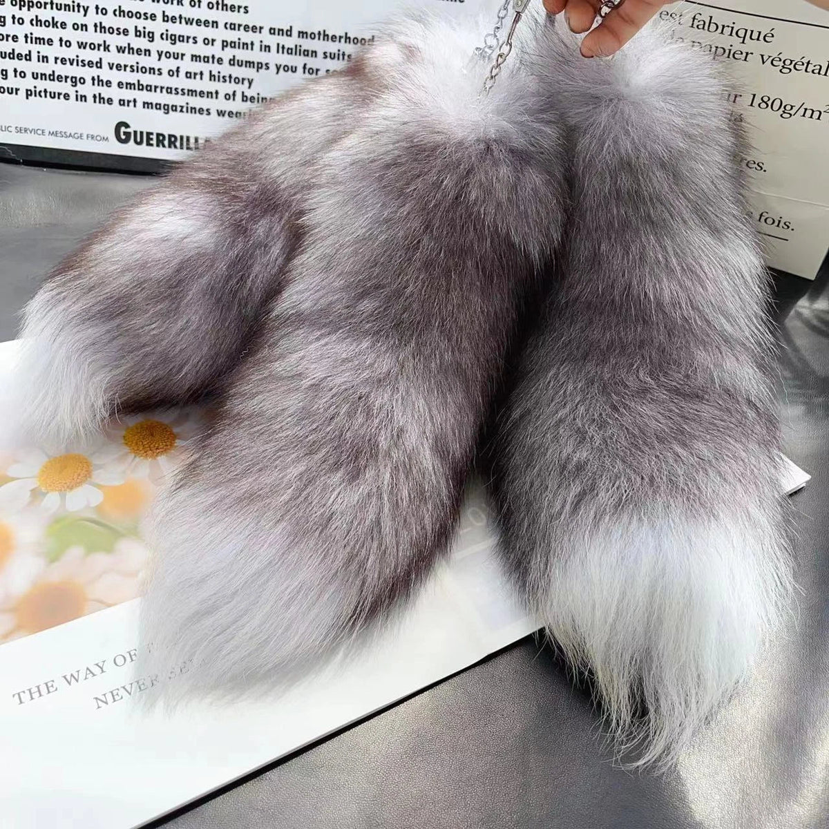 Real Large Crystal Fox Tail Fur 1PC Keychain Charm Bag Pendant Tassel Bag Tag 07FC0E-D4 - KOEEK
