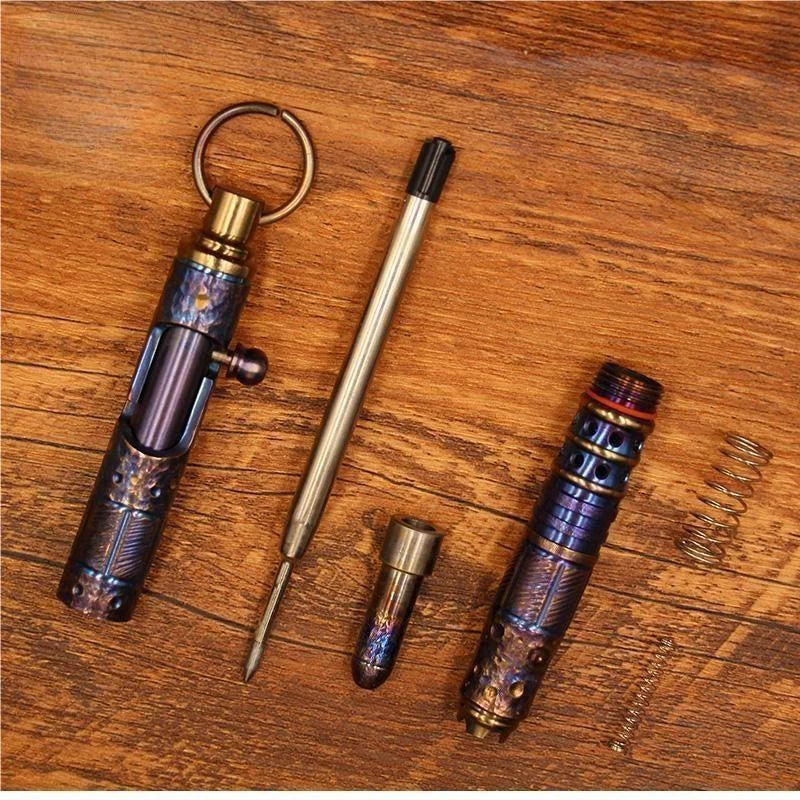 Titanium Alloy Ballpoint Pen EDC Handmade Keychain Pocket Signature Pen Gift 07FC0E-D4 - KOEEK