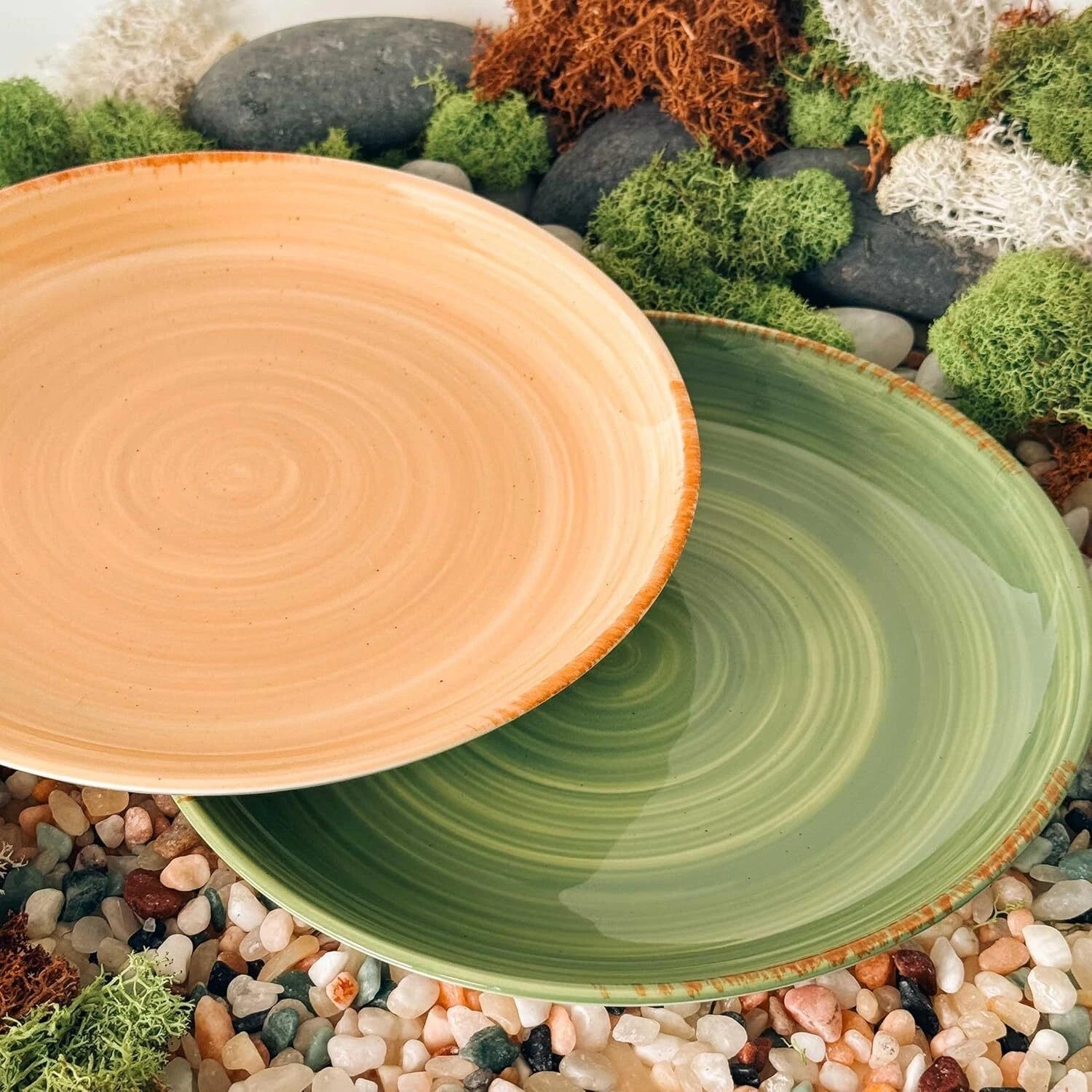 Dinnerware Plates (Set of 6), 10-inch Modern Spiral Porcelain Plate, Earth Color 07FC0E-D4 - KOEEK