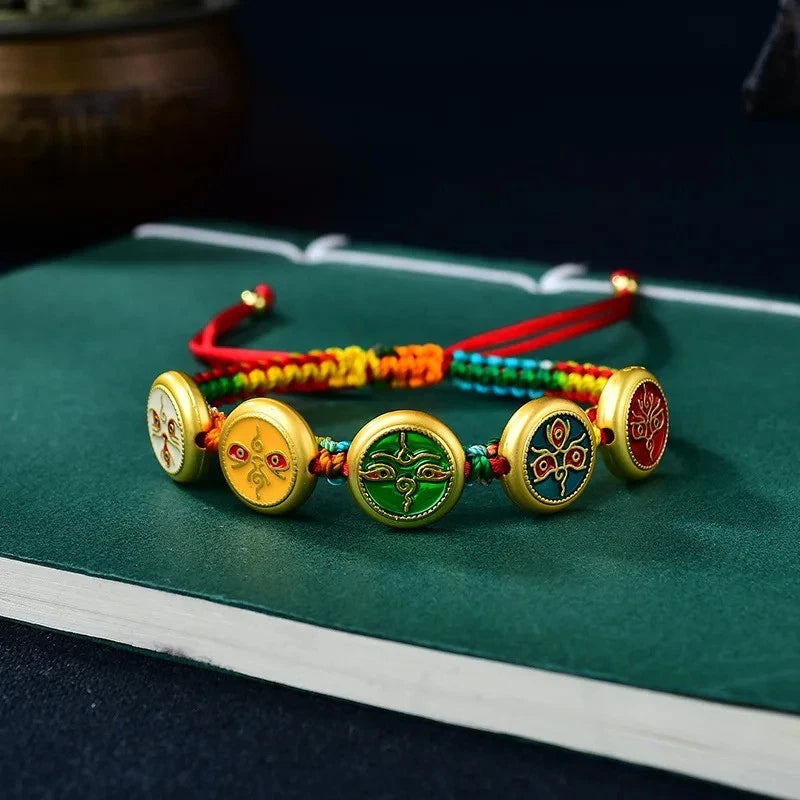 Zakiram Tibetan Thangka Hand Braid Rope Bracelet Five Way God Wealth Amulet 07FC0E-D4 - KOEEK