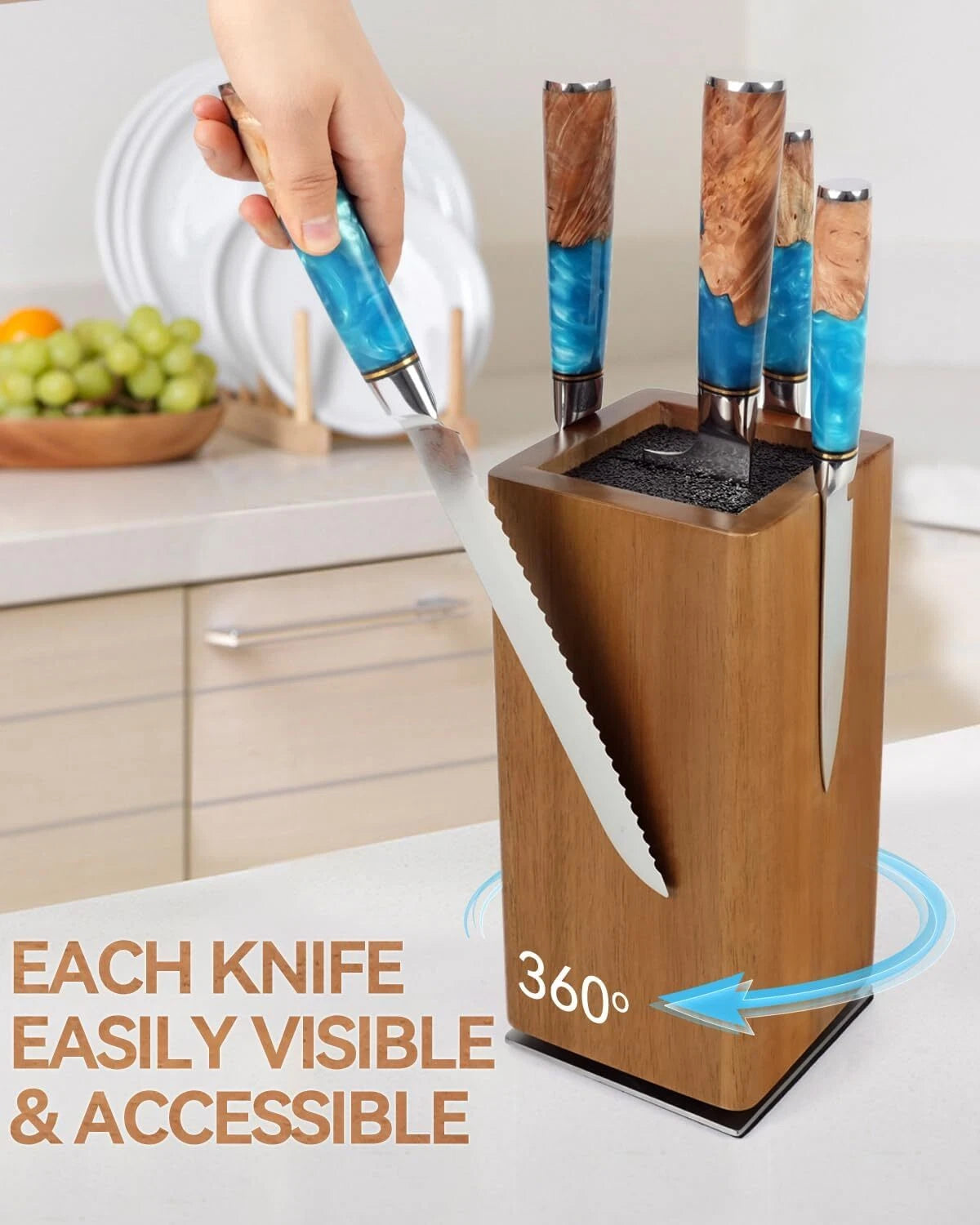 Magnetic Knife Holder 360° Rotating Wooden Universal Knife Holder 07FC0E-D4 - KOEEK