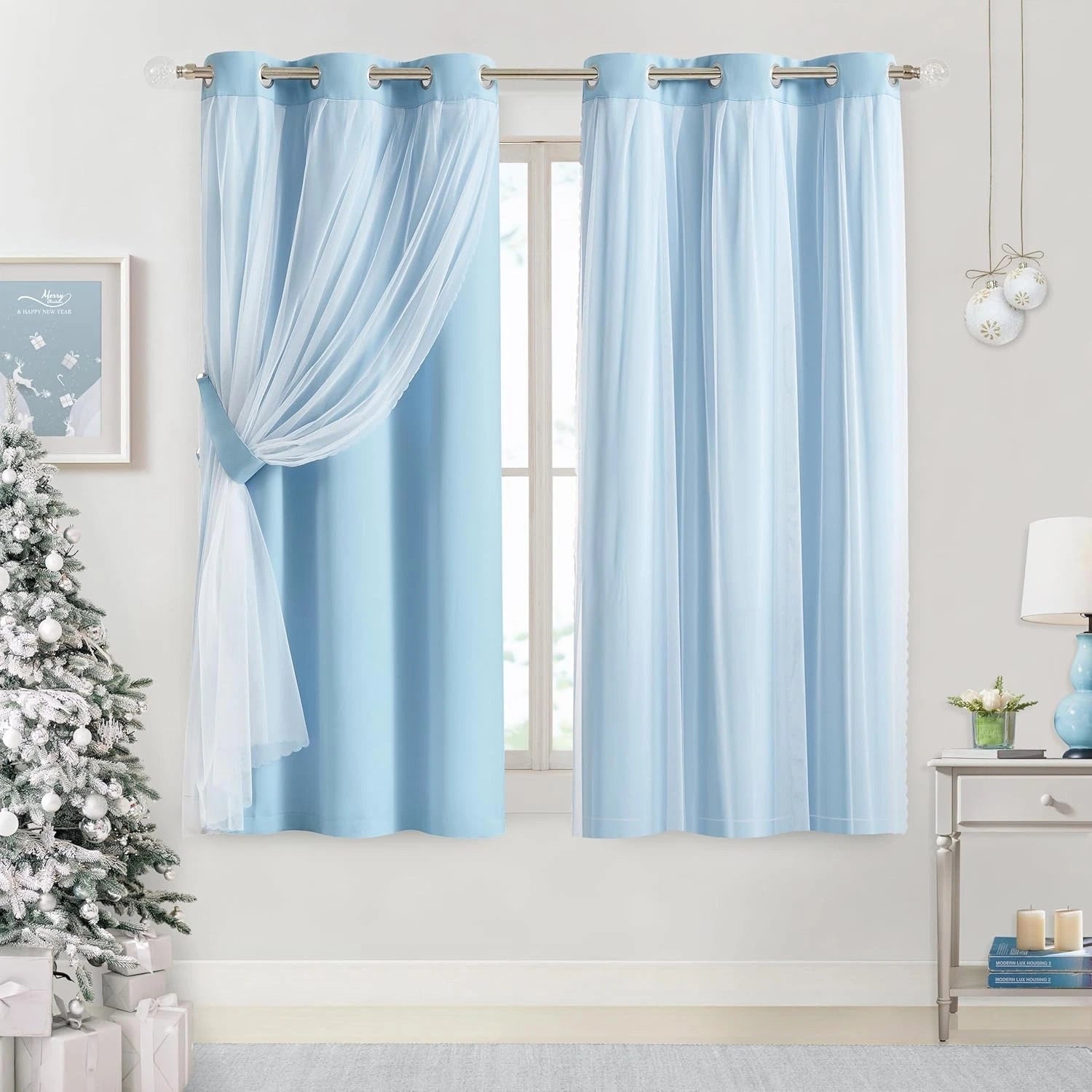 Bujaso sky blue 80% light-blocking curtains, size 37×63 07FC0E-D4 - KOEEK
