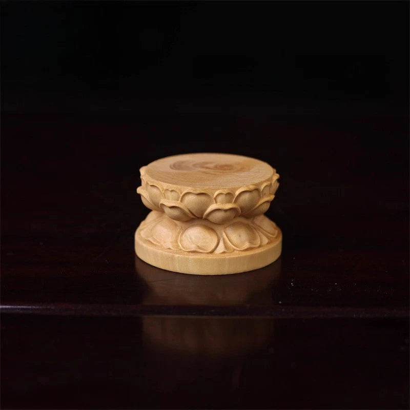 4.5cm Small Leaved Boxwood Carve Lotus Buddha Statue Base Ornament Display Stand 07FC0E-D4 - KOEEK