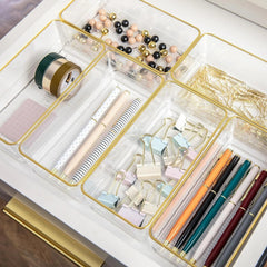 Kerry Plastic Stackable Office Desk Drawer Organizers, 6" x 3", 6 Pack,Gold Trim 07FC0E-D4 - KOEEK