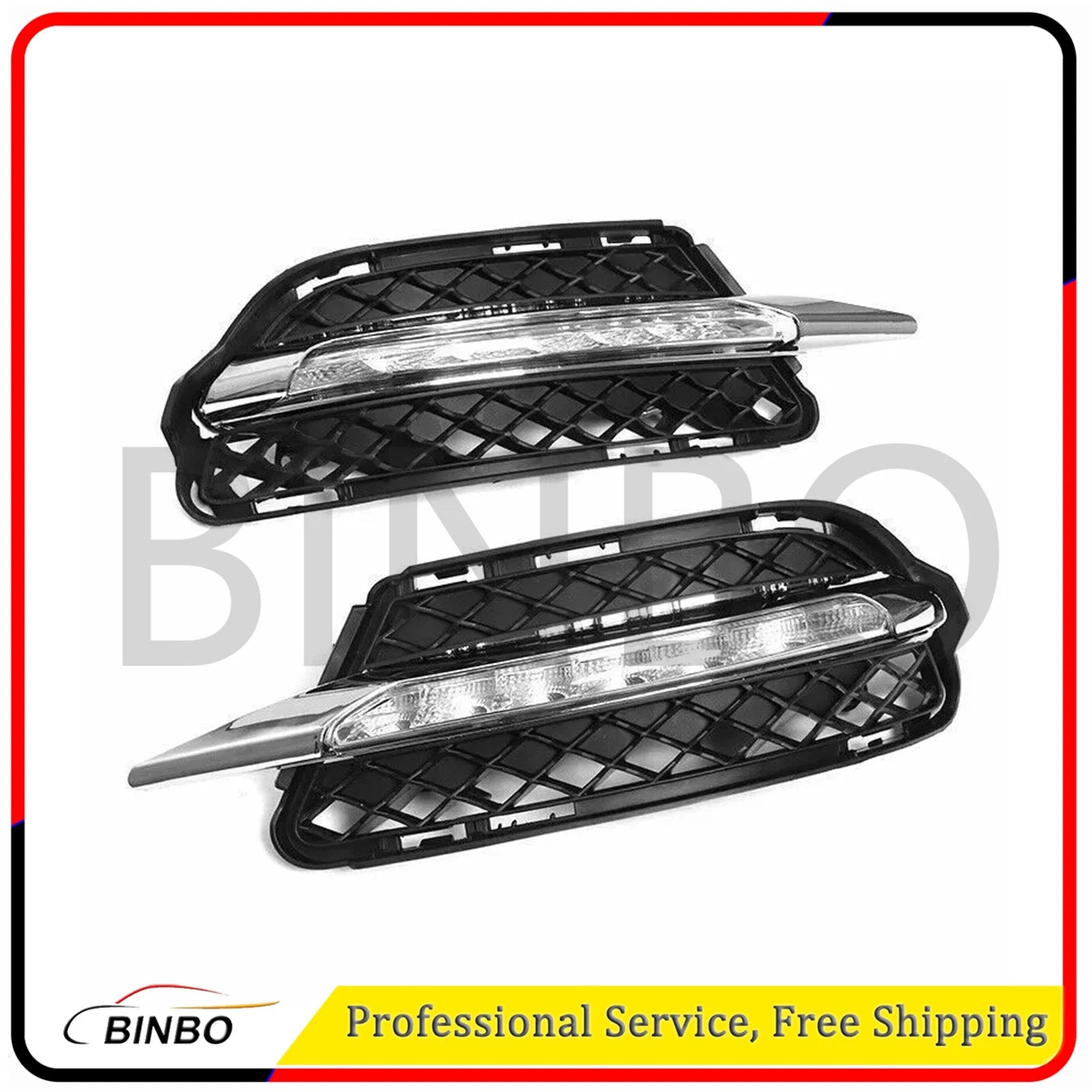 Pair of Front Bumper Grille w/ DRL LED Fog Light Lamp Kit for Benz W221 2010-12 07FC0E-D4 - KOEEK
