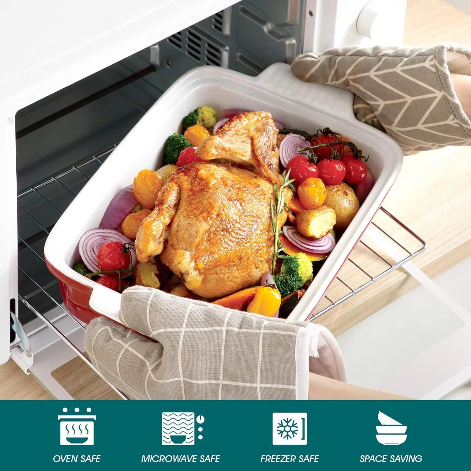 Casserole, 13x9 Baking Pan, 3.8-Quart Casserole Set , with Lid, Red 07FC0E-D4 - KOEEK