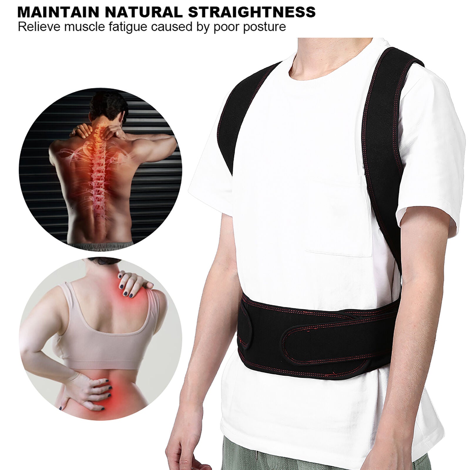 new Posture Corrector Brace Hunchback Correction Belt Back Spine (M Rouge) HGF koeek - KOEEK