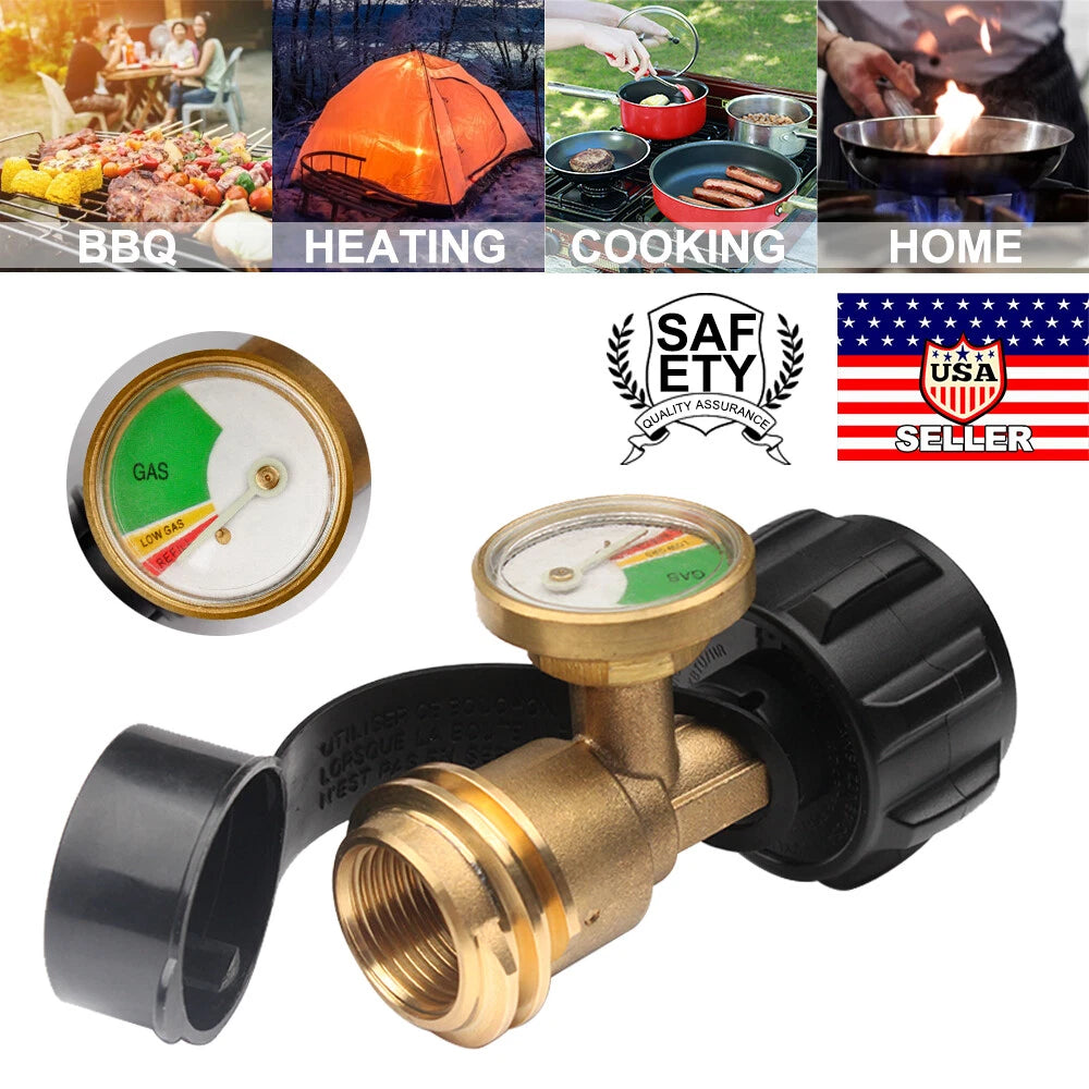 Propane Tank Gauge Brass Adapter RV Pressure Gas Level Meter BBQ Indicator 07FC0E-D4 - KOEEK