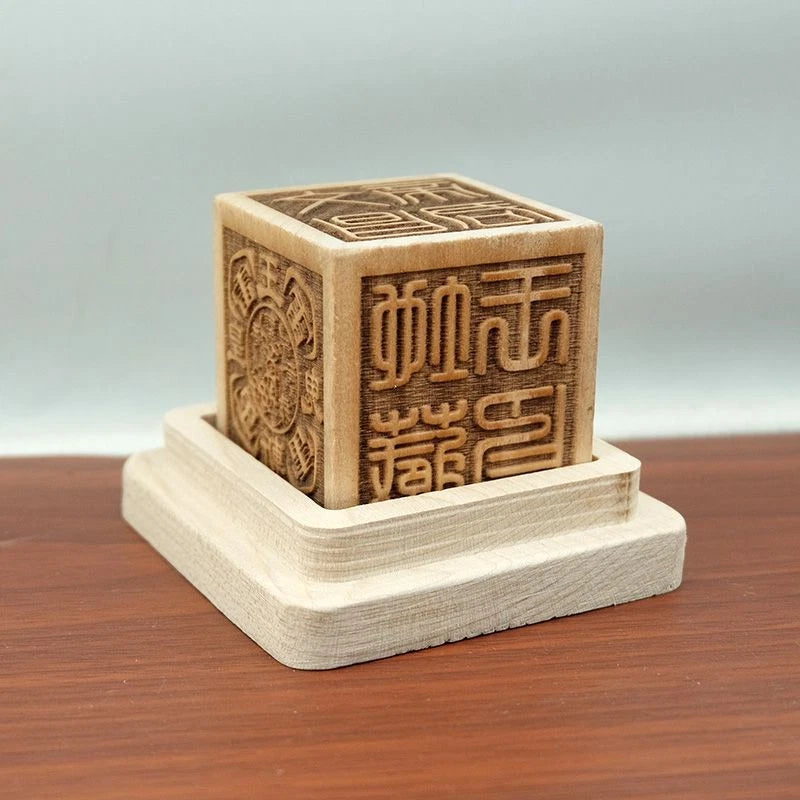 Peach Wood Six Sided Seal Base Jade Emperor Dizang Wang Xuannv Wood Carving 07FC0E-D4 - KOEEK