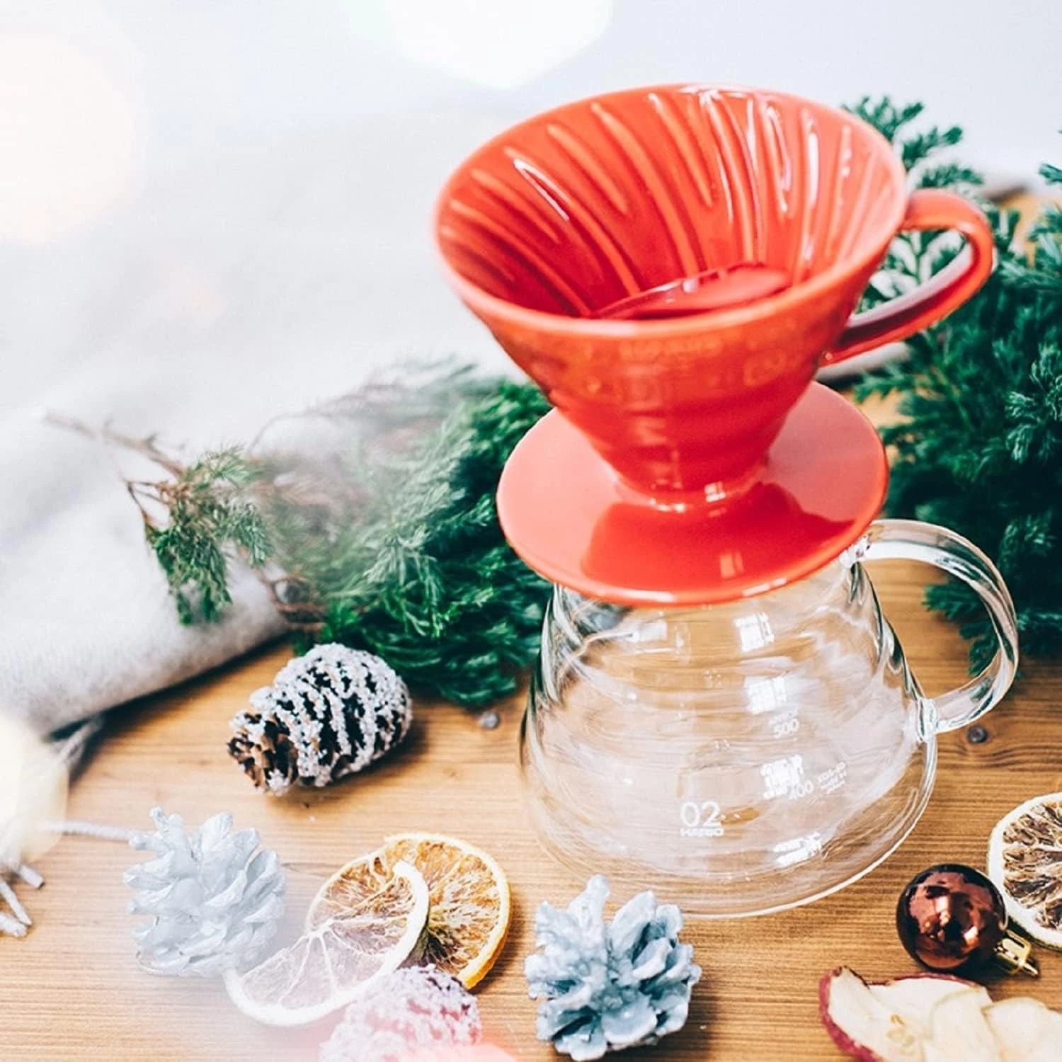 Ceramic red coffee filter cup, suitable for 1-4 cups of coffee. 07FC0E-D4 - KOEEK