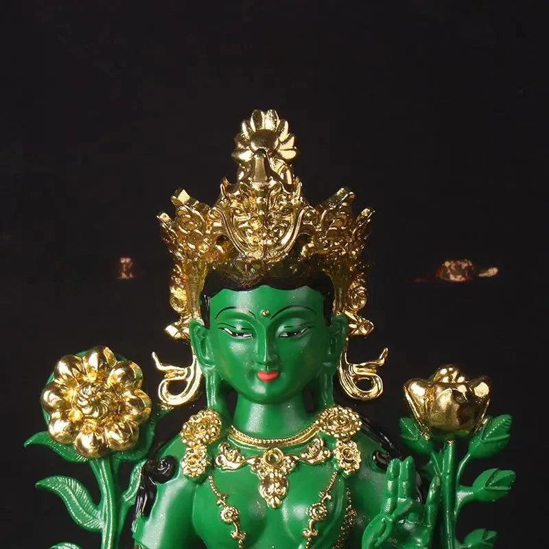 8" Buddhist Patriarch Resin Green Tara Bodhisattva Statue Amulet Decoration 07FC0E-D4 - KOEEK