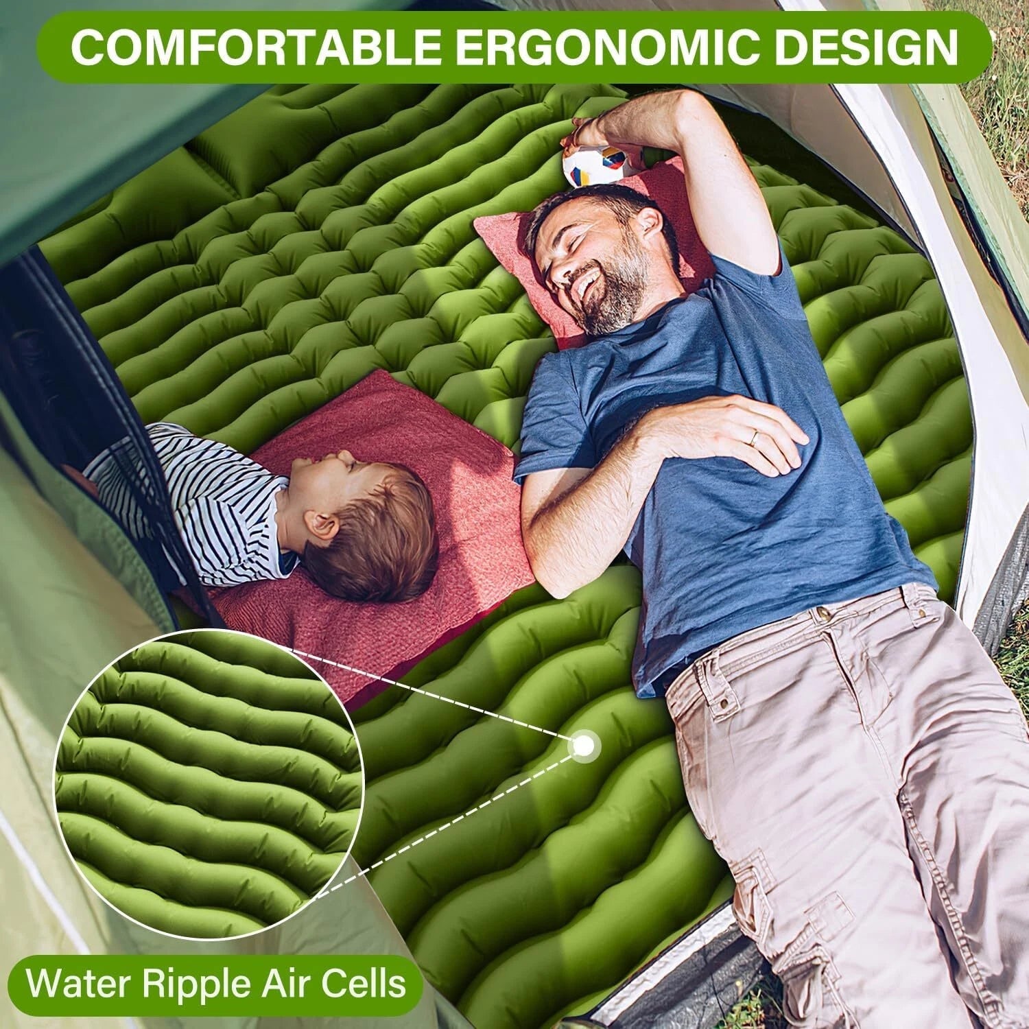 Double Sleeping Pad -Self Inflating Extra Thick Double Sleeping Pad with Pillow 07FC0E-D4 - KOEEK