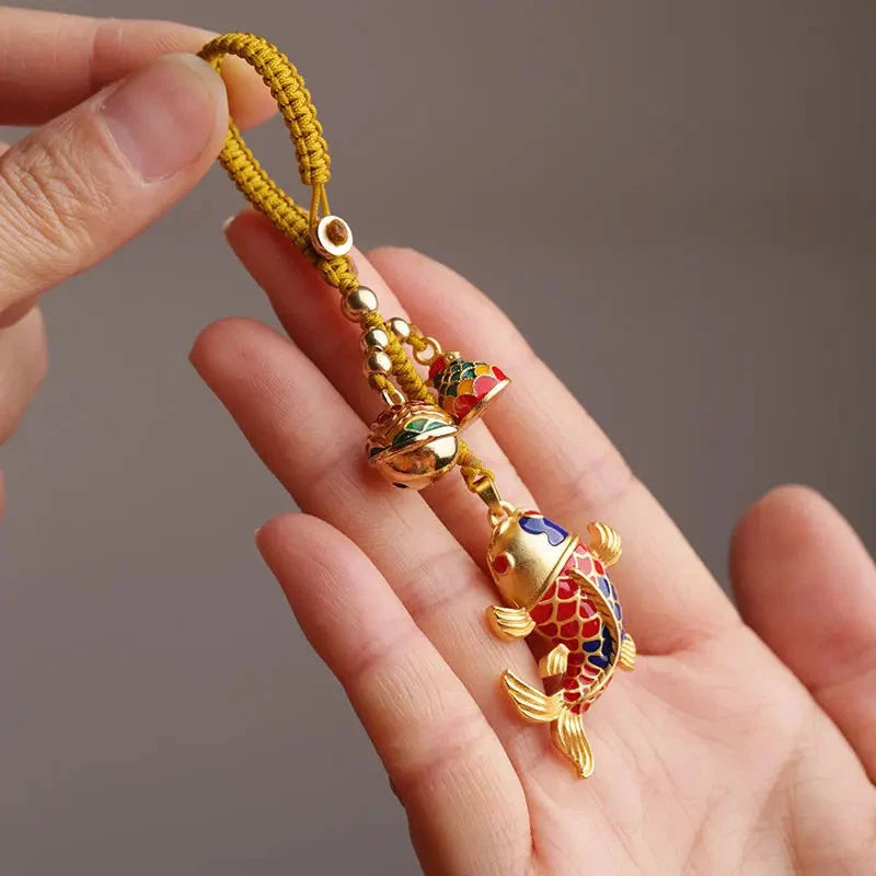 High-grade Sand Gold Auspicious Koi Exquisitely Keychain Pendant Lanyard Amulet 07FC0E-D4 - KOEEK