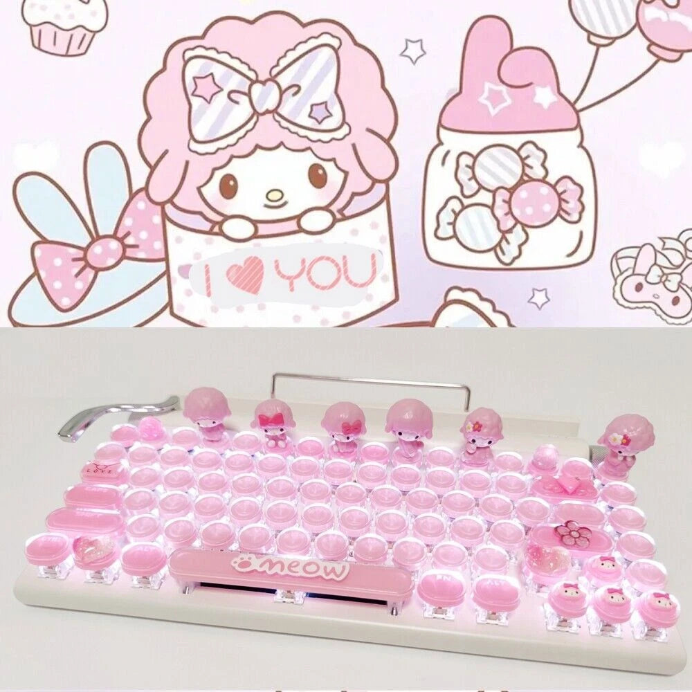 Kuromi My Melody Cinnamoroll Mechanical Keyboard 83 /104 Keys Keypad Cyan Axis 07FC0E-D4 - KOEEK