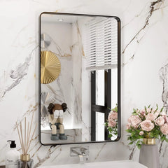 Black Bathroom Mirror 20X30In,Rectangular Matte Black Metal Framed Vanity Mirror 07FC0E-D4 - KOEEK