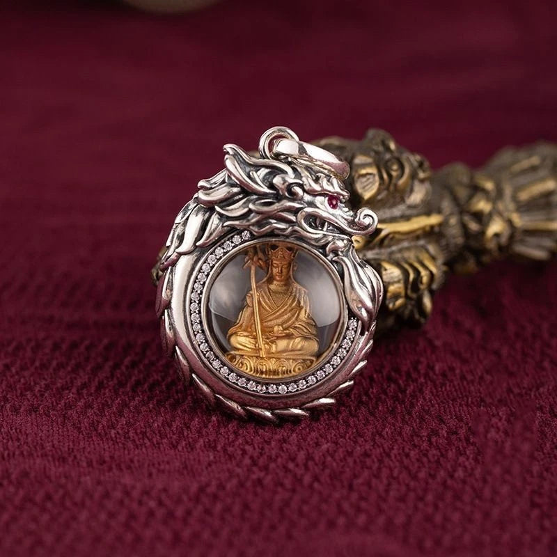 Vintage Brass Silver Plated Ksitigarbha Pendant Buddha Necklace Men Women 07FC0E-D4 - KOEEK