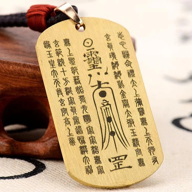Copper Taoist Jade Emperor Pendant Necklace Amulet Charm Vintage Mens 07FC0E-D4 - KOEEK