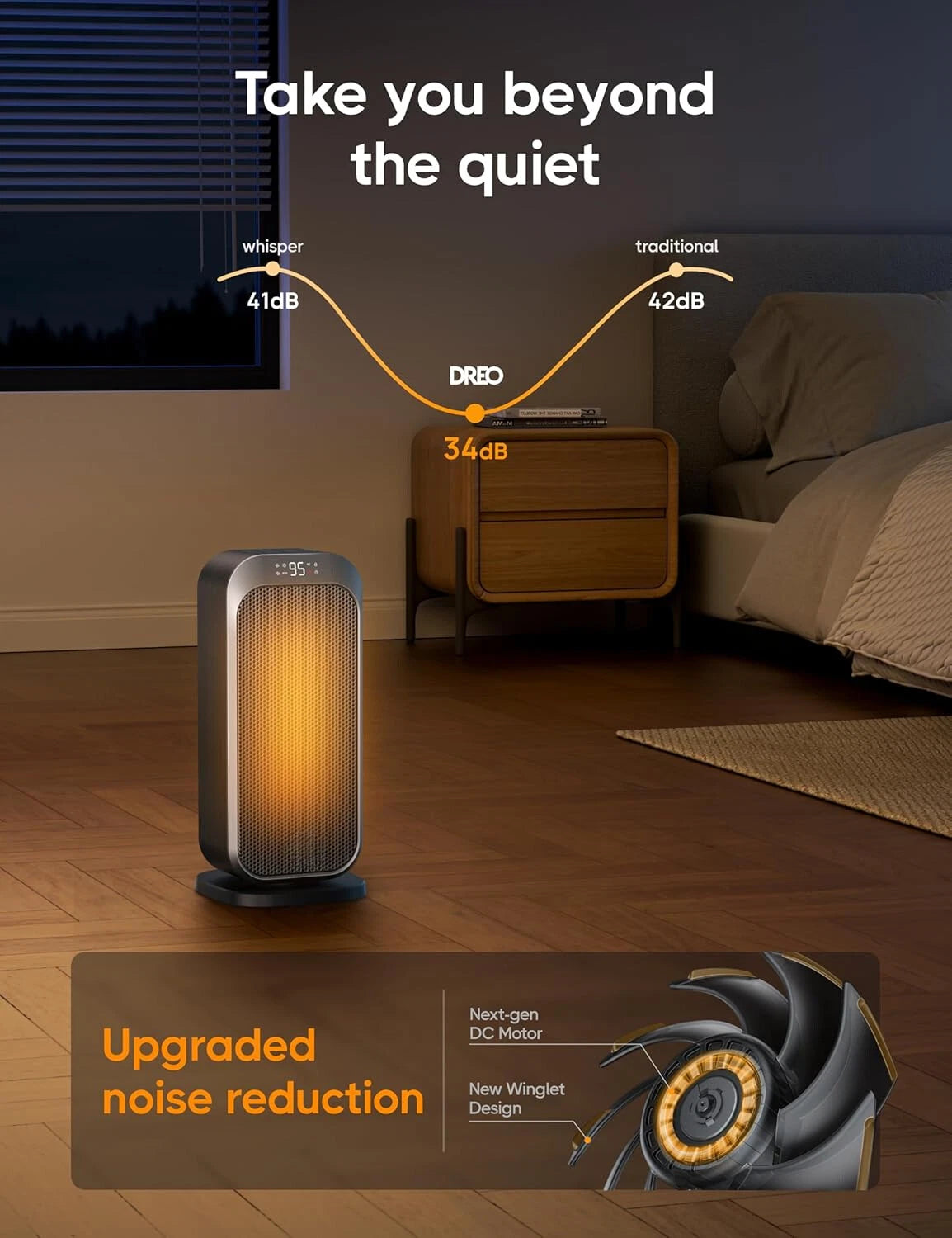 Silent space heater for indoor use,1500 Watt electric heater with remote control 07FC0E-D4 - KOEEK