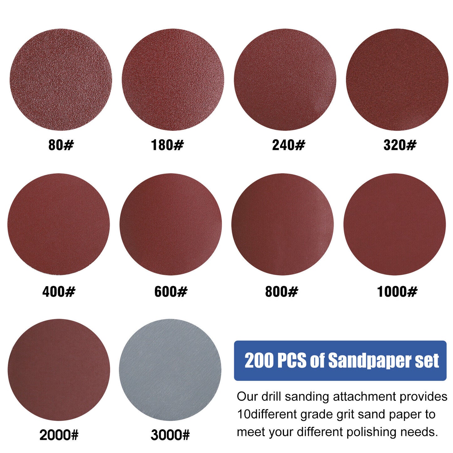 100-303Pcs 2" Sanding Disc Hook Loop Sander Paper Backer Pad + Drill Adapter Kit koeek - KOEEK