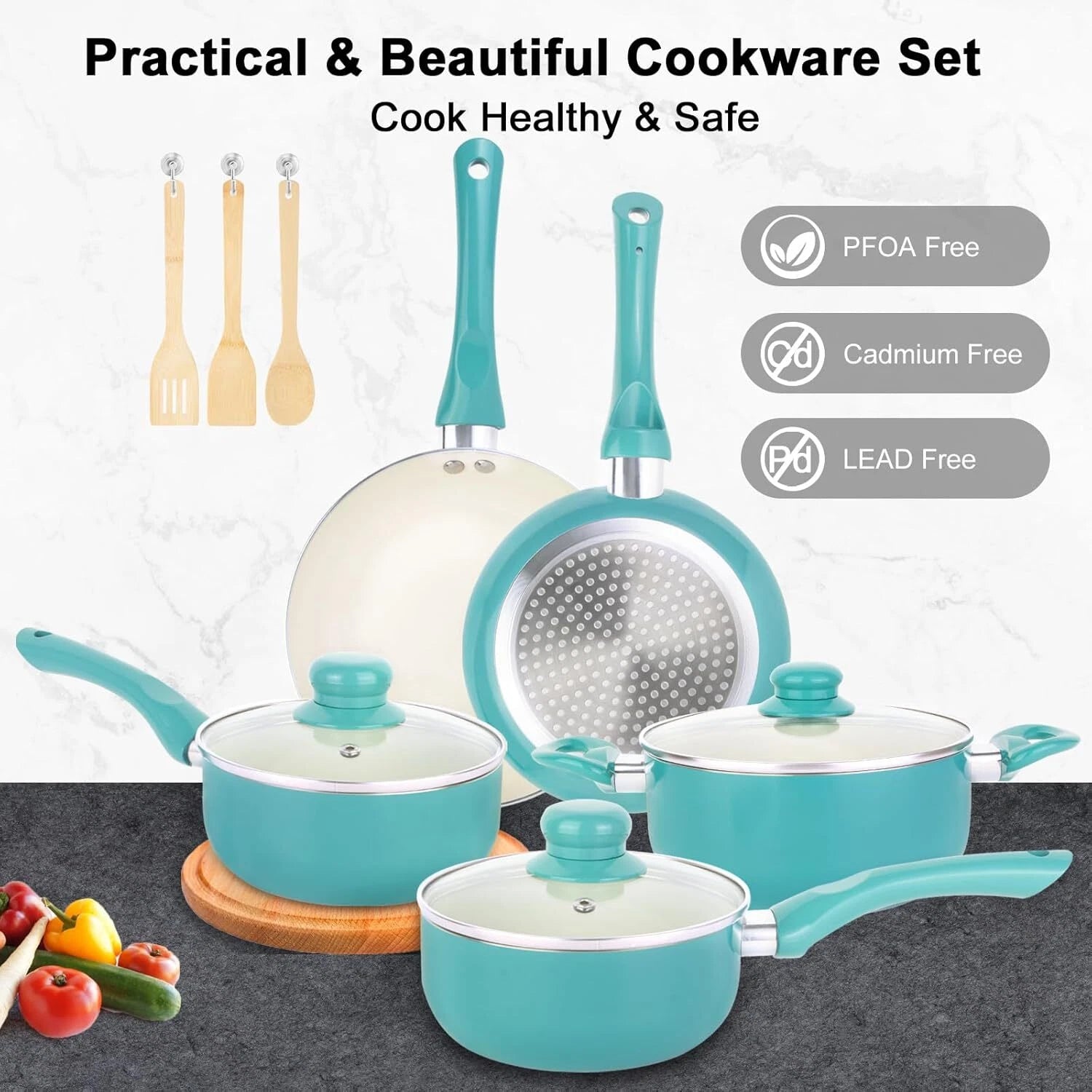 Nonstick Cookware Set,11 Piece Kitchen Cookware Set,Ceramic Nonstick Cooking Set 07FC0E-D4 - KOEEK