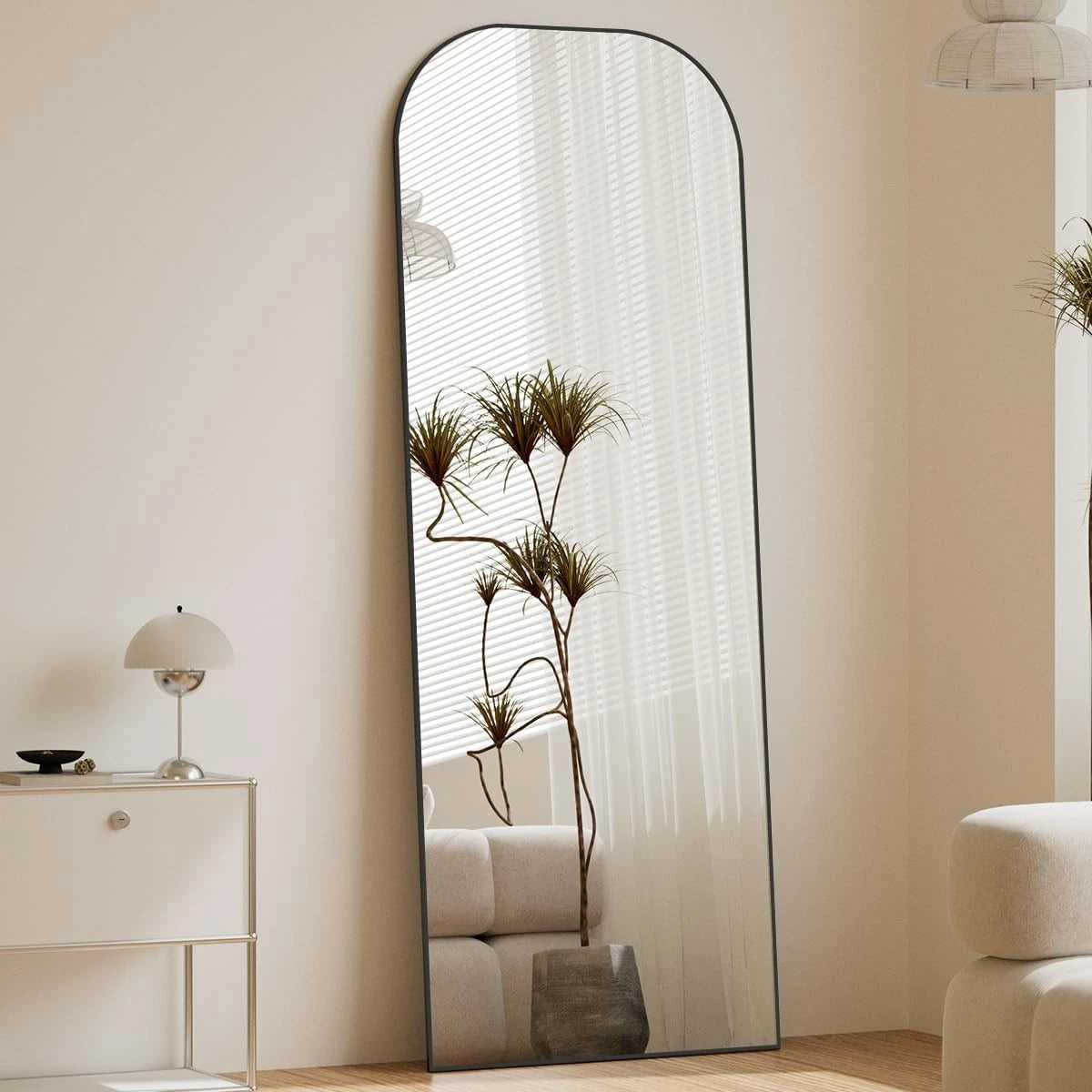 56"x21" Mirror Full Length with Stand, Black Top Square-Edged Floor Mirror 07FC0E-D4 - KOEEK