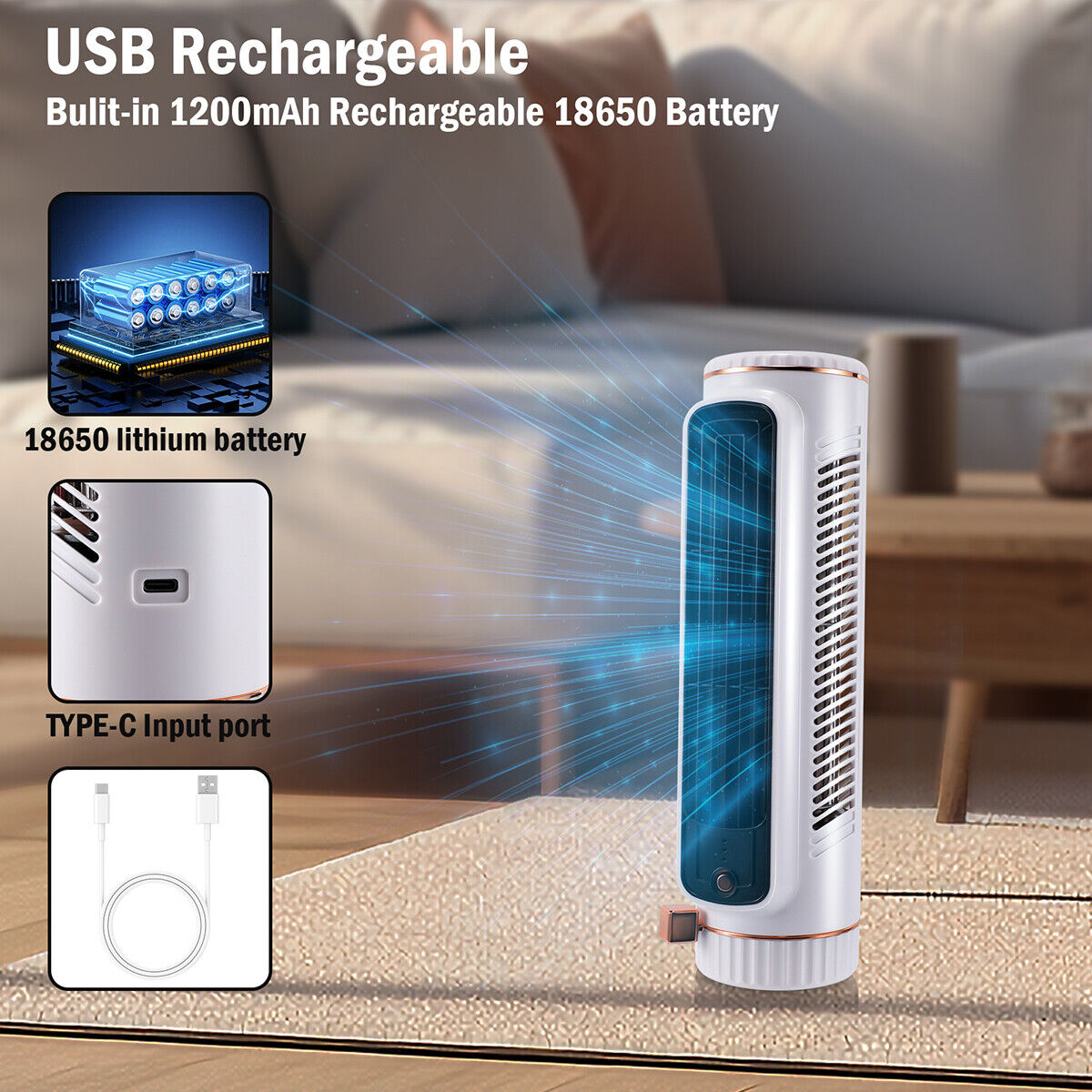 ny 360° Ventilador De Aire Frio Portatil USB genopladelig Aire Acondicionado