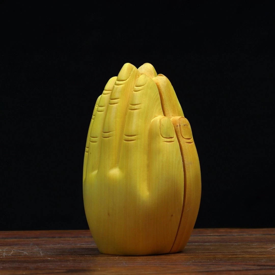 Boxwood Carved Guanyin Guardian Figurine Wooden Handheld Buddha Statue 07FC0E-D4 - KOEEK