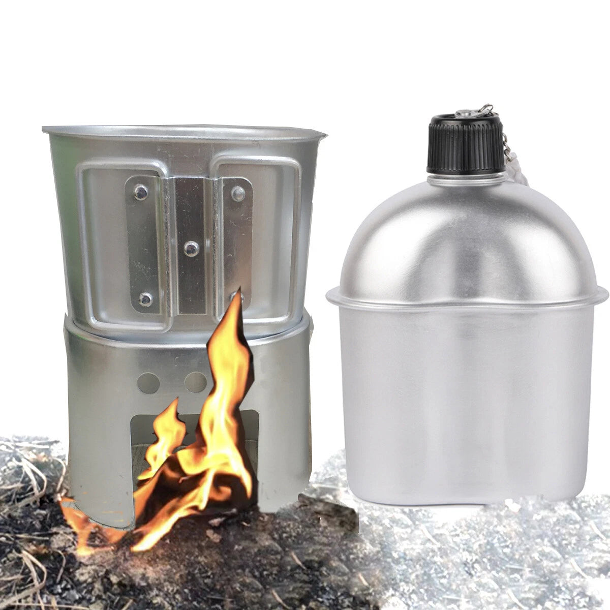 US Military Canteen Wire Handle Cup Stove Outdoor Camping Mess Kit 3 Piece Set 07FC0E-D4 - KOEEK