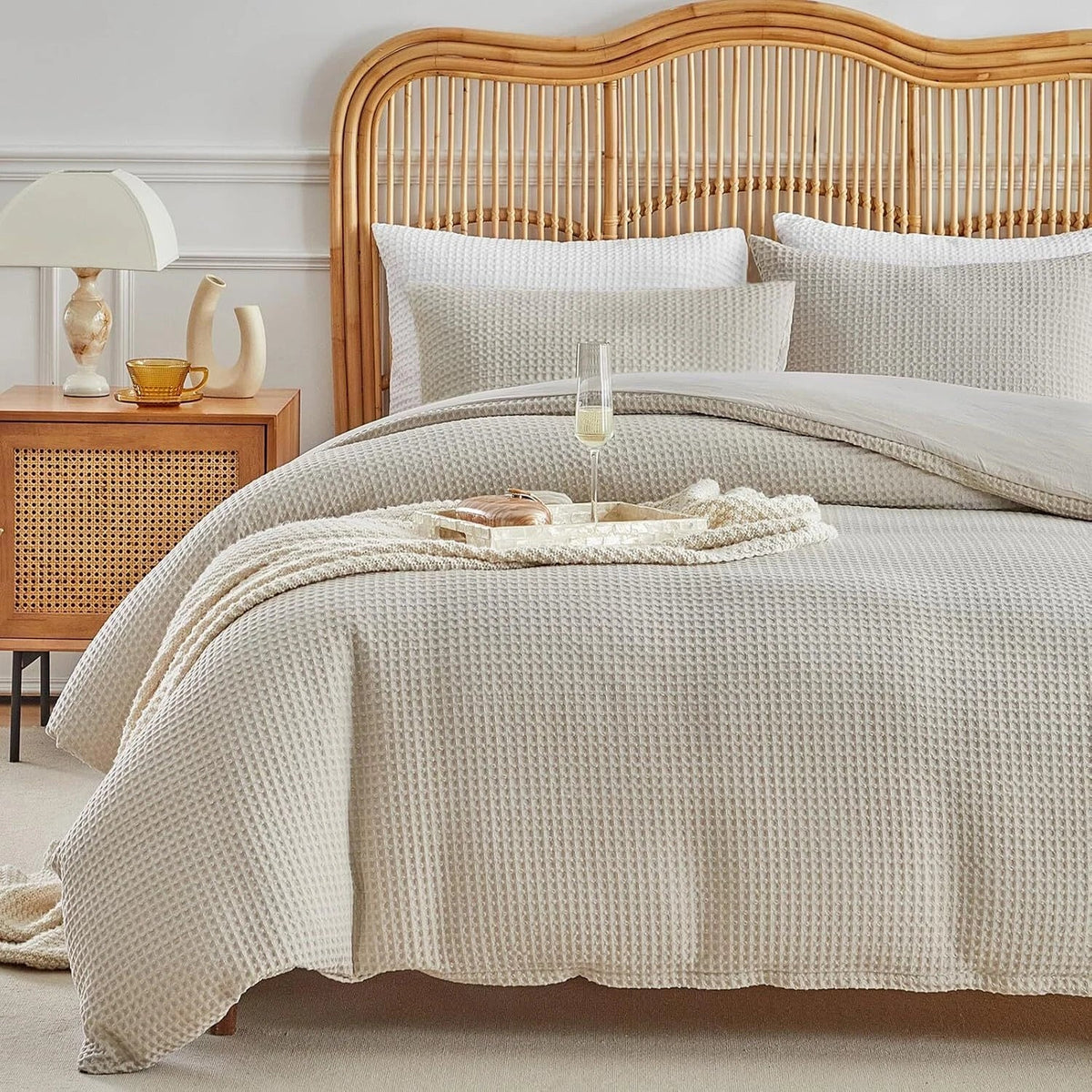 Microfiber Woven Duvet Cover King Size, Khaki Textured Duvet Cover Set 07FC0E-D4 - KOEEK