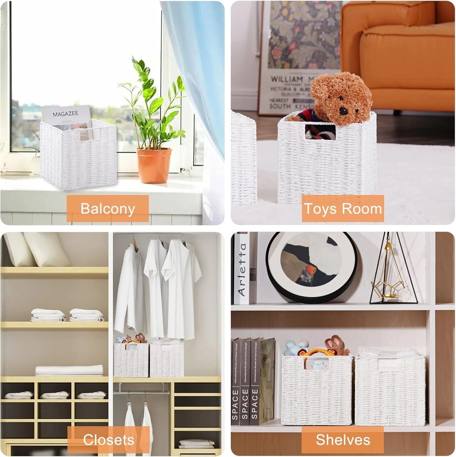 Wicker Storage Basket, Set of 2 Hand-Woven Storage Baskets for Organizing 07FC0E-D4 - KOEEK