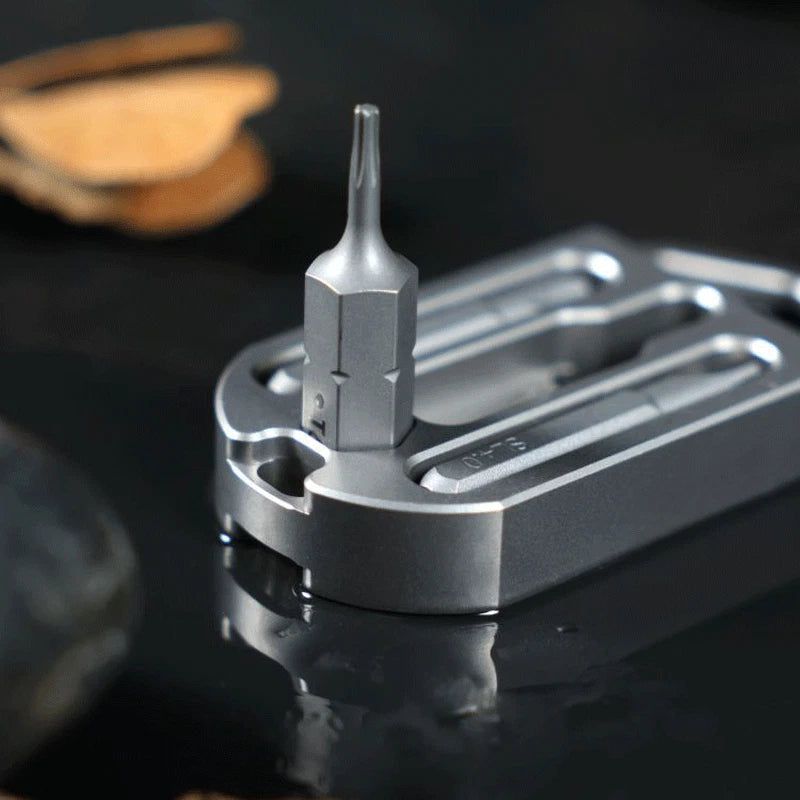 EDC Titanium Multi Tools Bottle Opener Crowbar Pocket with Bit Holder Keychain 07FC0E-D4 - KOEEK