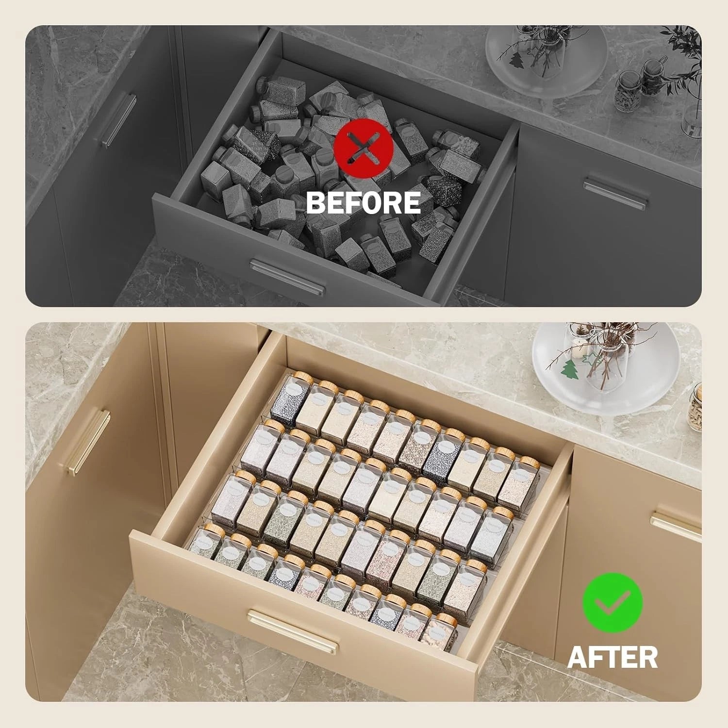 Spice Drawer Organizer, 8 Pack Clear Seasoning Organizer Rack, Kitchen Spice 07FC0E-D4 - KOEEK