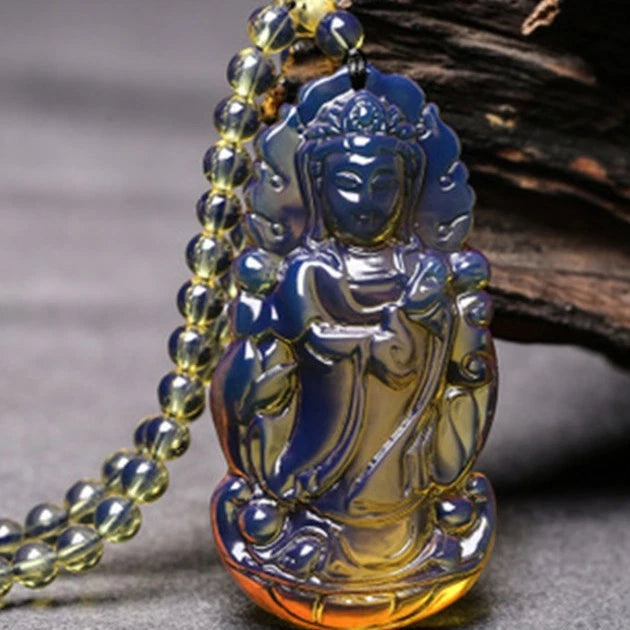 Dominican Blue Resin Guanyin Pendant Necklace Natural Resin Jewelry For Women 07FC0E-D4 - KOEEK