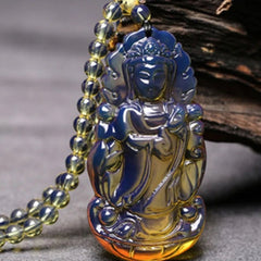 Dominican Blue Resin Guanyin Pendant Necklace Natural Resin Jewelry For Women 07FC0E-D4 - KOEEK